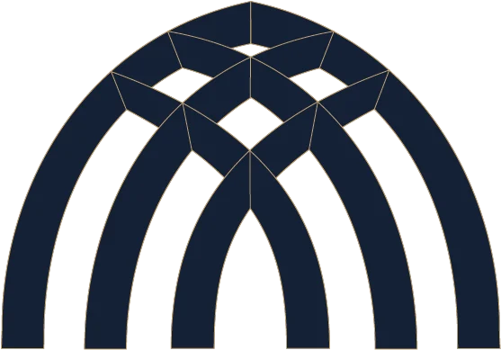 Interconnected Arches Design A stylized design featuring several interconnected arches in a dark color with gold outlines on a green background.