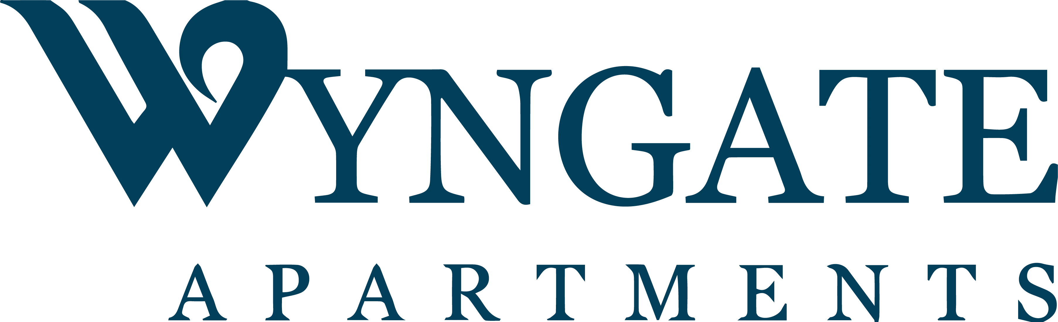 Logo of Wyngate Apartments featuring stylized text in blue