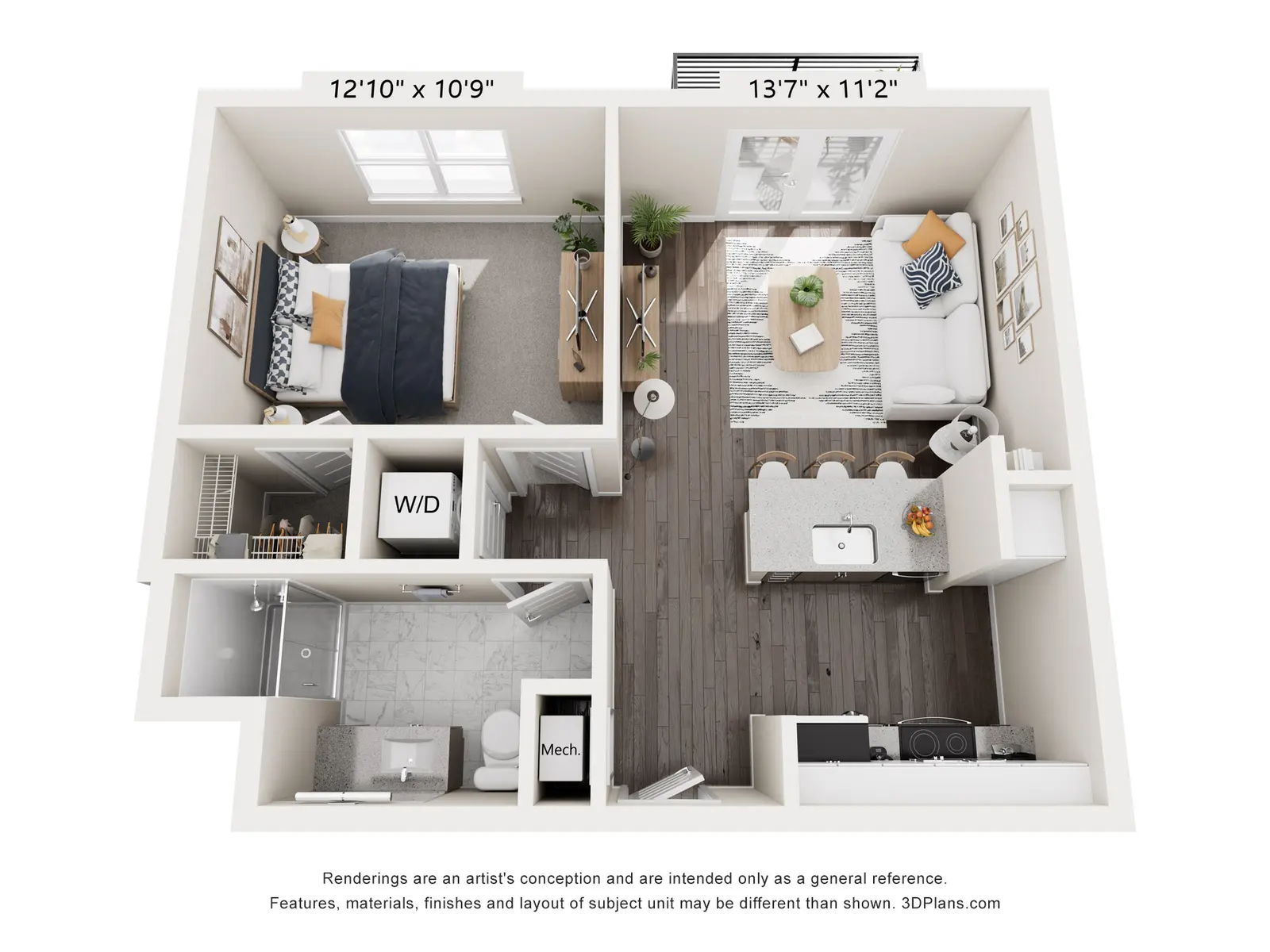 A detailed floor plan of a two-bedroom apartment featuring labeled room dimensions and layout.
