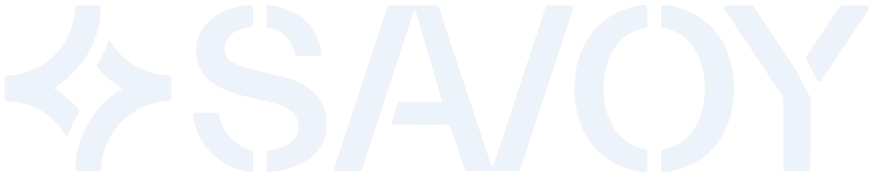 Stylized logo of Savoy featuring modern typography and star-like elements.