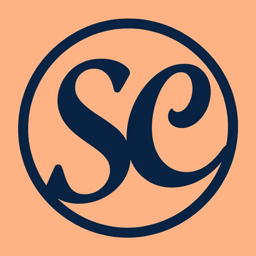 A logo featuring the letters 'S' and 'C' in a circular design against a peach-colored background.