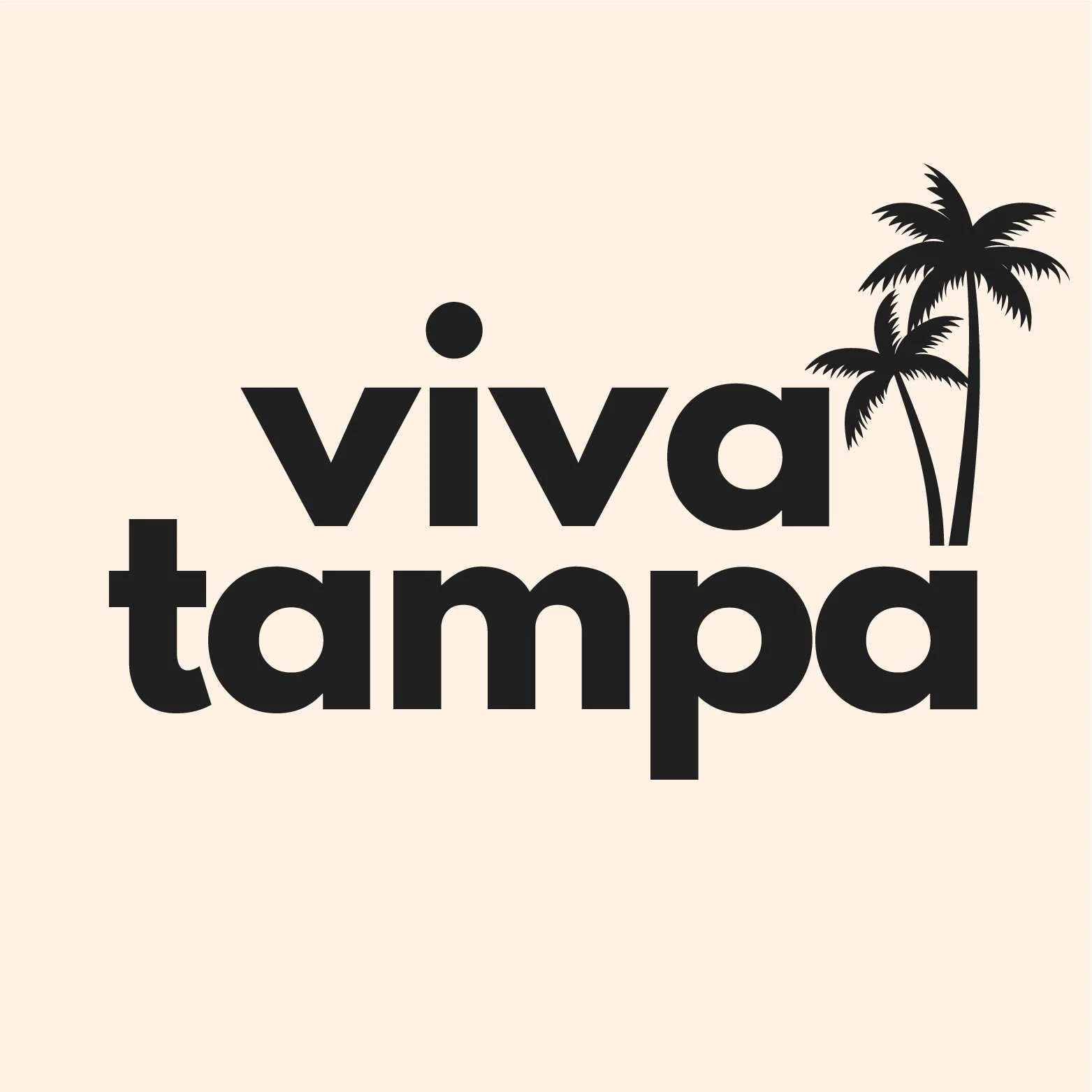 Viva Tampa Logo Logo featuring the text 'viva tampa' with palm trees, set on a light beige background.