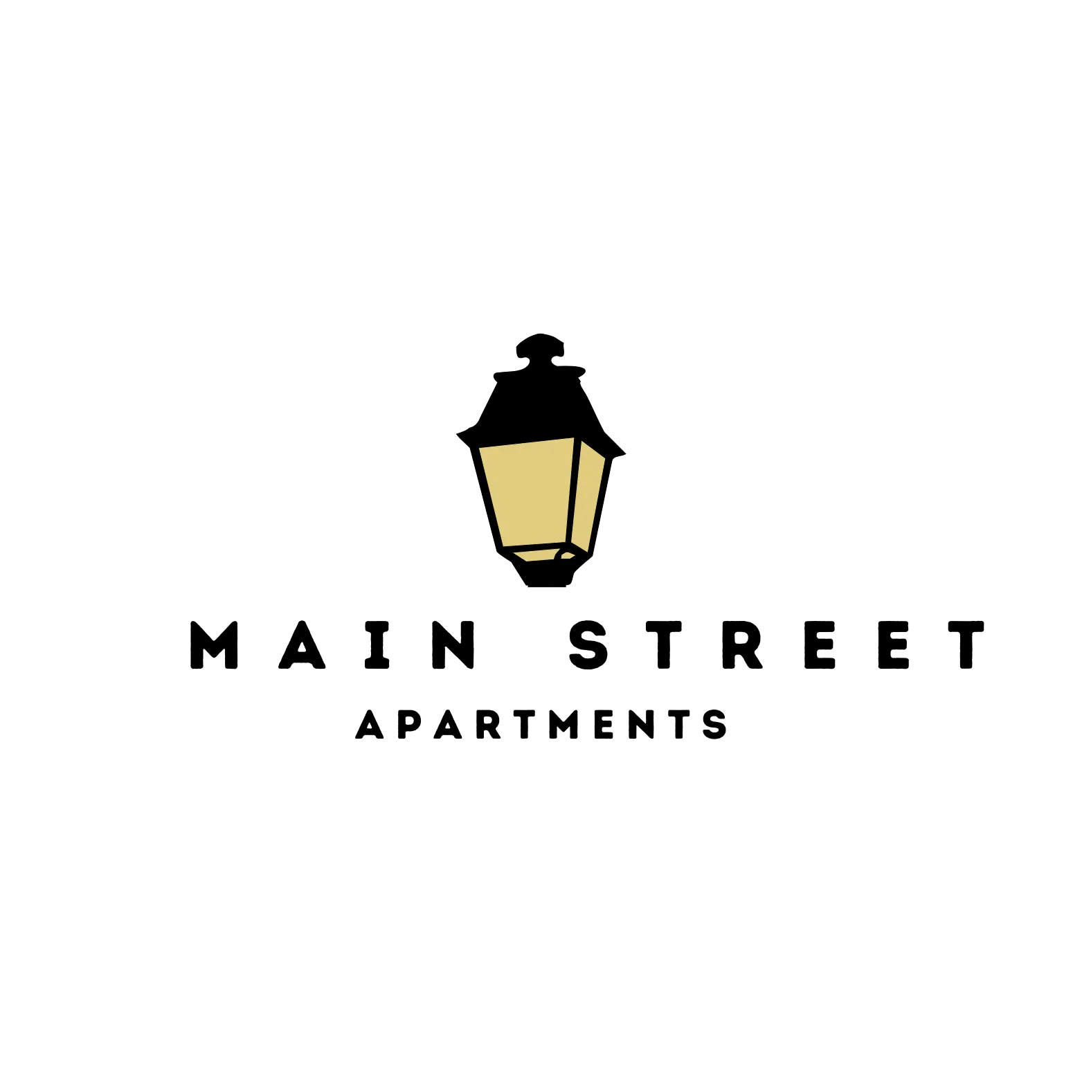 Logo for Main Street Apartments featuring a lamp icon and stylized text.