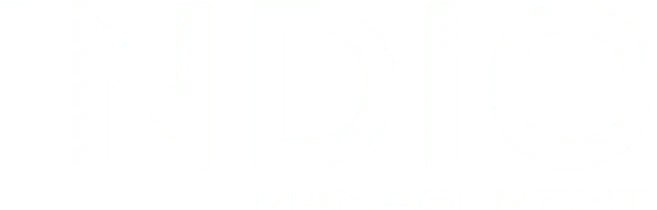 Logo of Indio Management in white font on a dark background