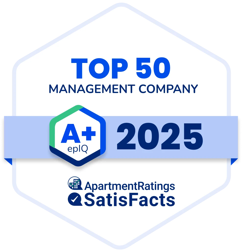 Badge showing a recognition for being in the top 50 management companies for 2025 with an A+ rating