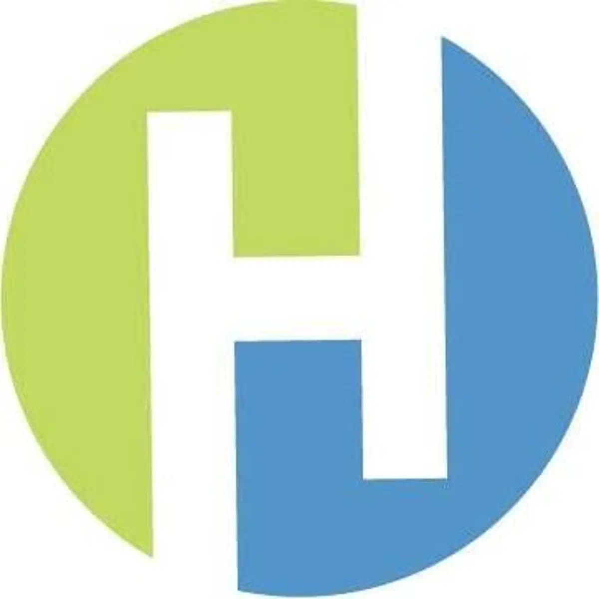 Circular Logo with Stylized 'H' A circular logo design featuring a stylized letter 'H' integrated within a green and blue circle.