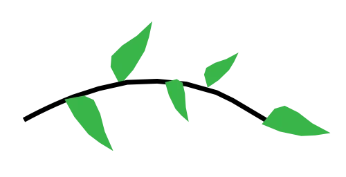 A simple illustration of a branch with several green leaves on it.