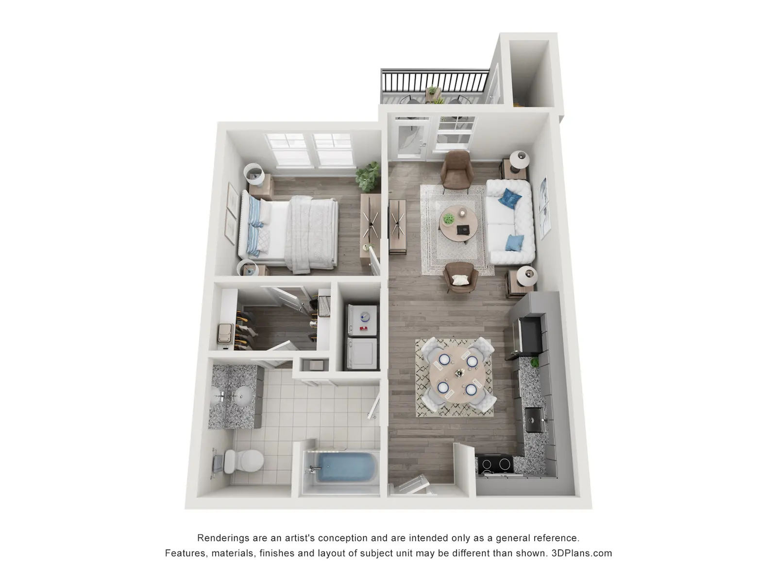 A detailed floor plan of a two-bedroom apartment featuring a living area, two separate bedrooms, a kitchen, and a bathroom. The layout provides a clear view of the arrangement of rooms and furniture.